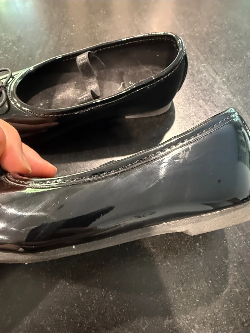 Toddler Girls Black Patent Ballet Flats with Bow